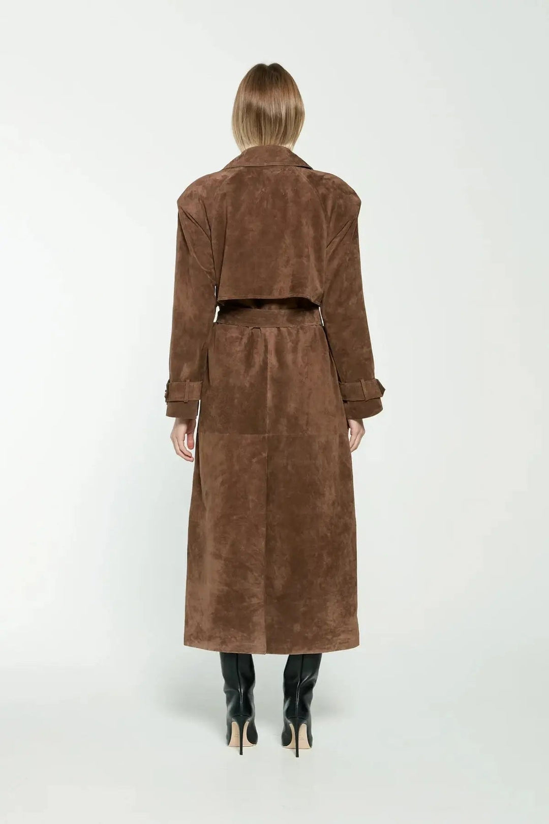 Women's suede trench coat classic elegant cut with belt