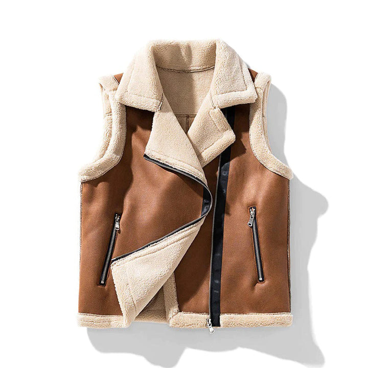 Women's vest made of leather and sherpa in trendy design