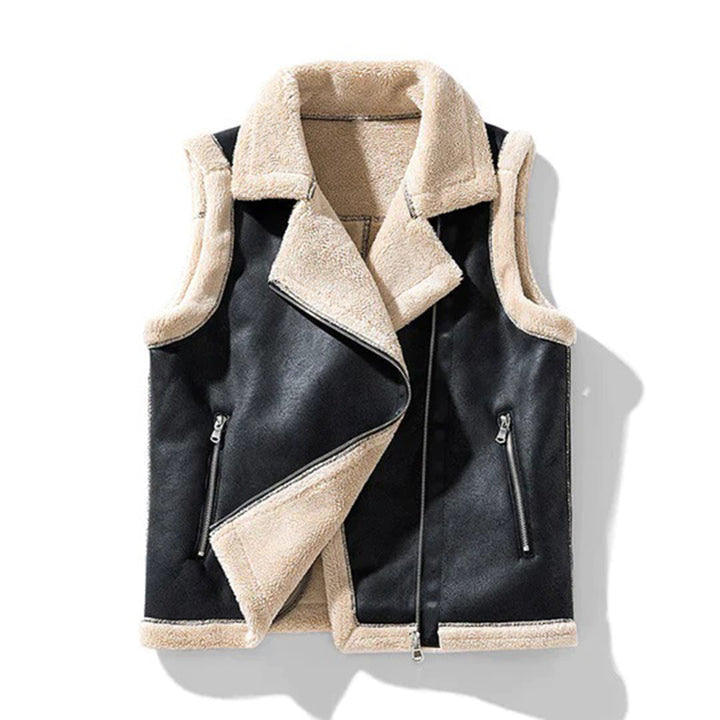 Women's vest made of leather and sherpa in trendy design