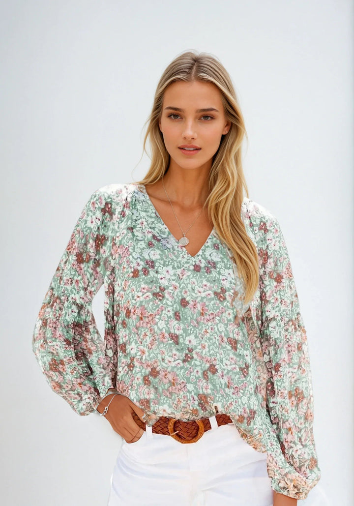 Women's blouse cotton floral pattern casual elegant