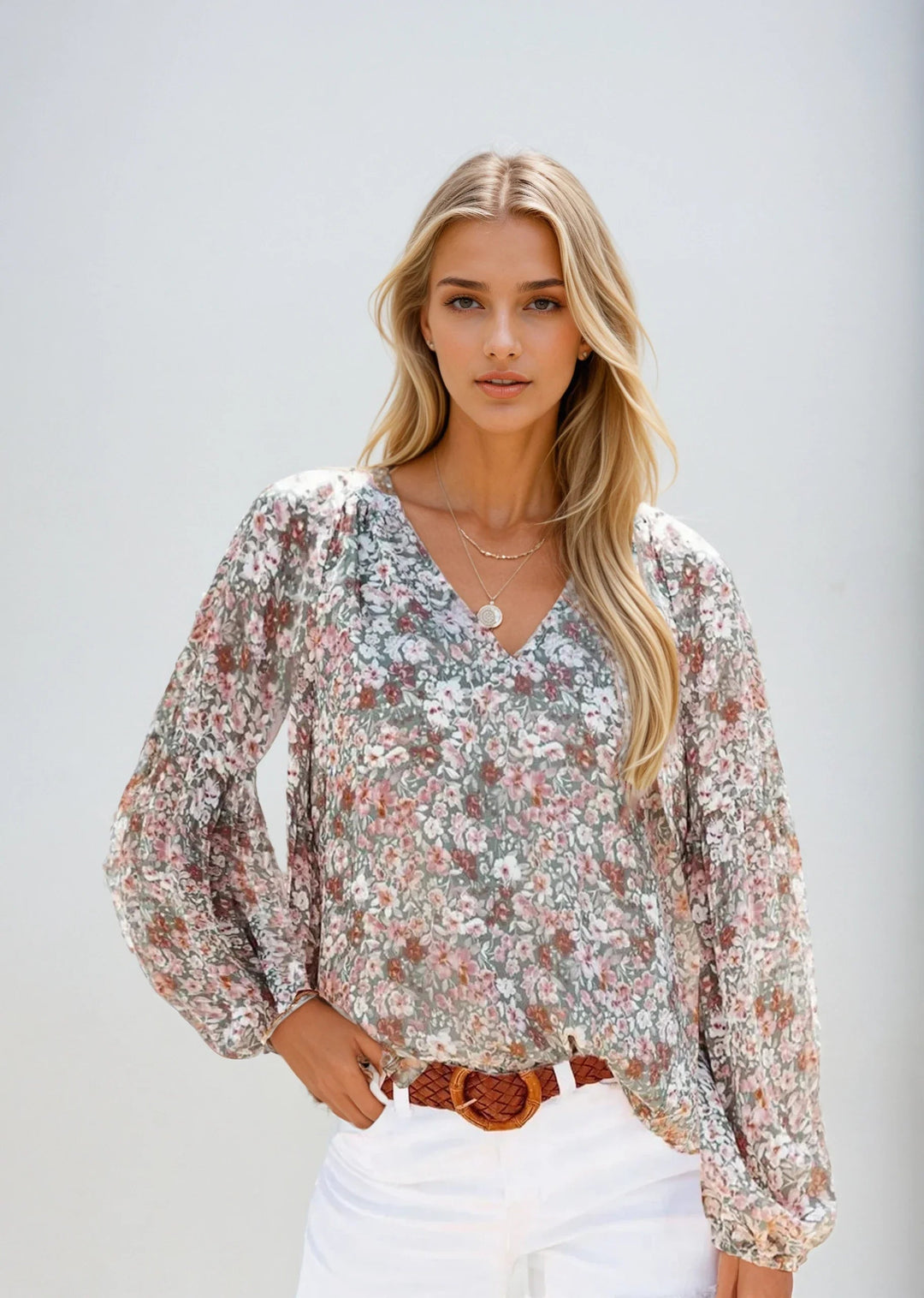 Women's blouse cotton floral pattern casual elegant