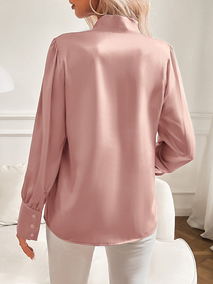 Women's blouse satin look with ribbed collar and lantern sleeves - elegant blouse for festive occasions