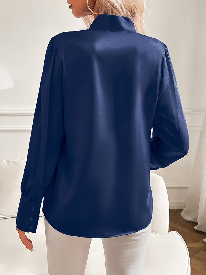 Women's blouse satin look with ribbed collar and lantern sleeves - elegant blouse for festive occasions