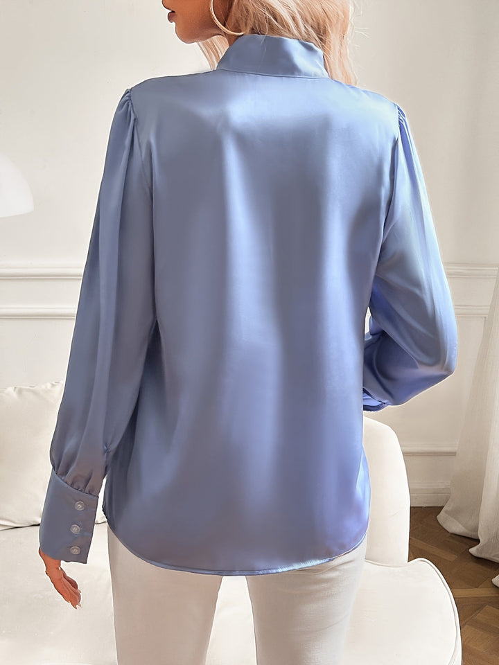 Women's blouse satin look with ribbed collar and lantern sleeves - elegant blouse for festive occasions