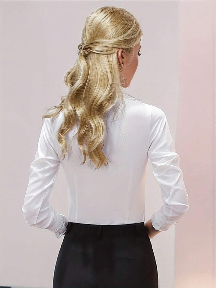 Women's blouse with ruffles and high turtleneck collar