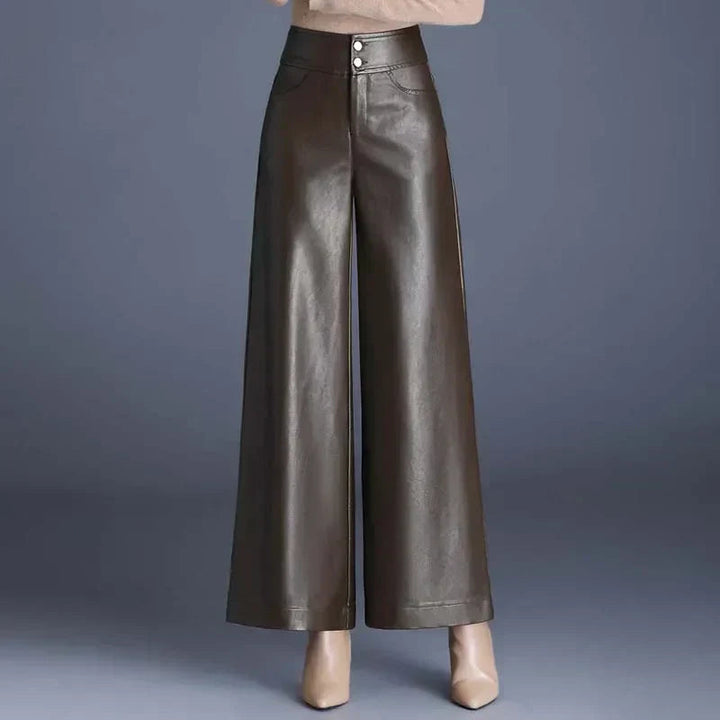Women's pants faux leather wide cut elegant comfortable