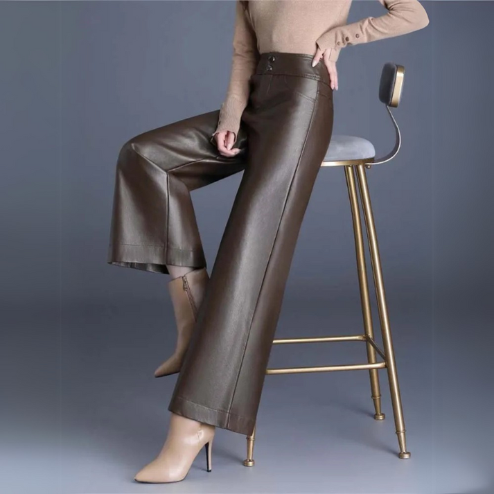Women's pants faux leather wide cut elegant comfortable