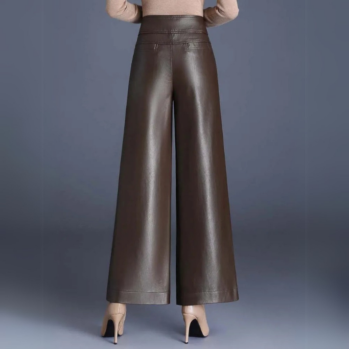 Women's pants faux leather wide cut elegant comfortable