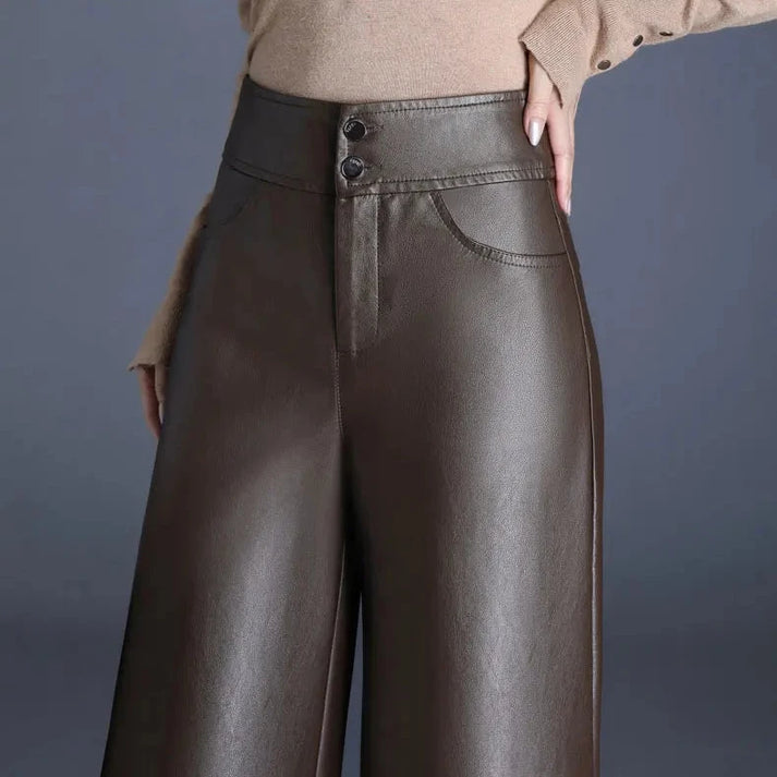 Women's pants faux leather wide cut elegant comfortable