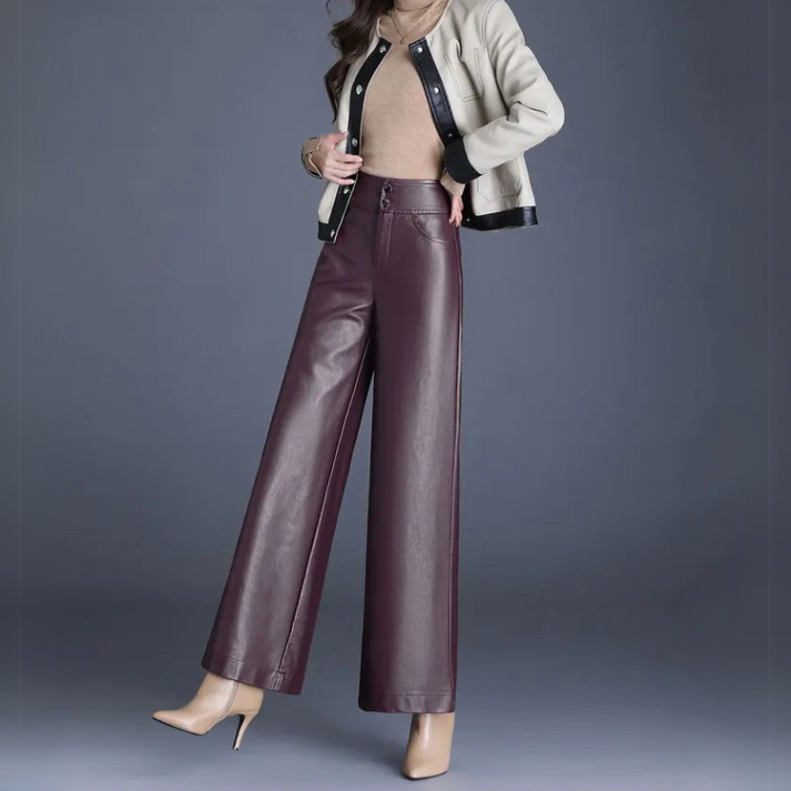 Women's pants faux leather wide cut elegant comfortable