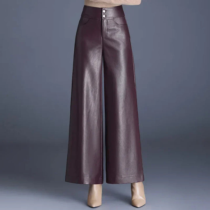 Women's pants faux leather wide cut elegant comfortable