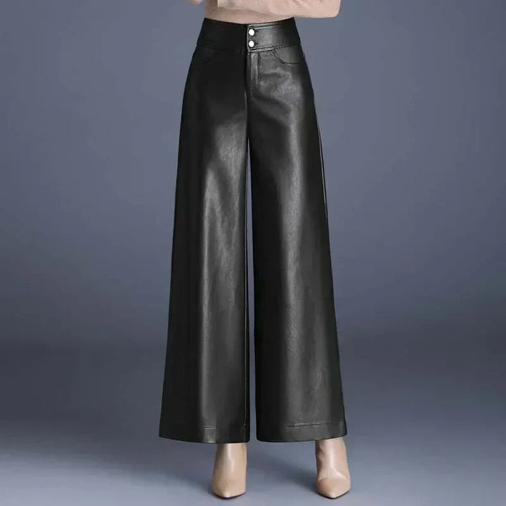 Women's pants faux leather wide cut elegant comfortable