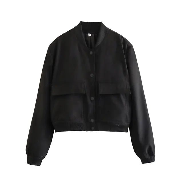 Women's jacket bomber style sturdy material for transitional seasons