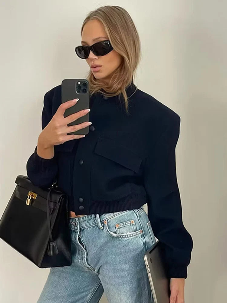 Women's jacket bomber style sturdy material for transitional seasons