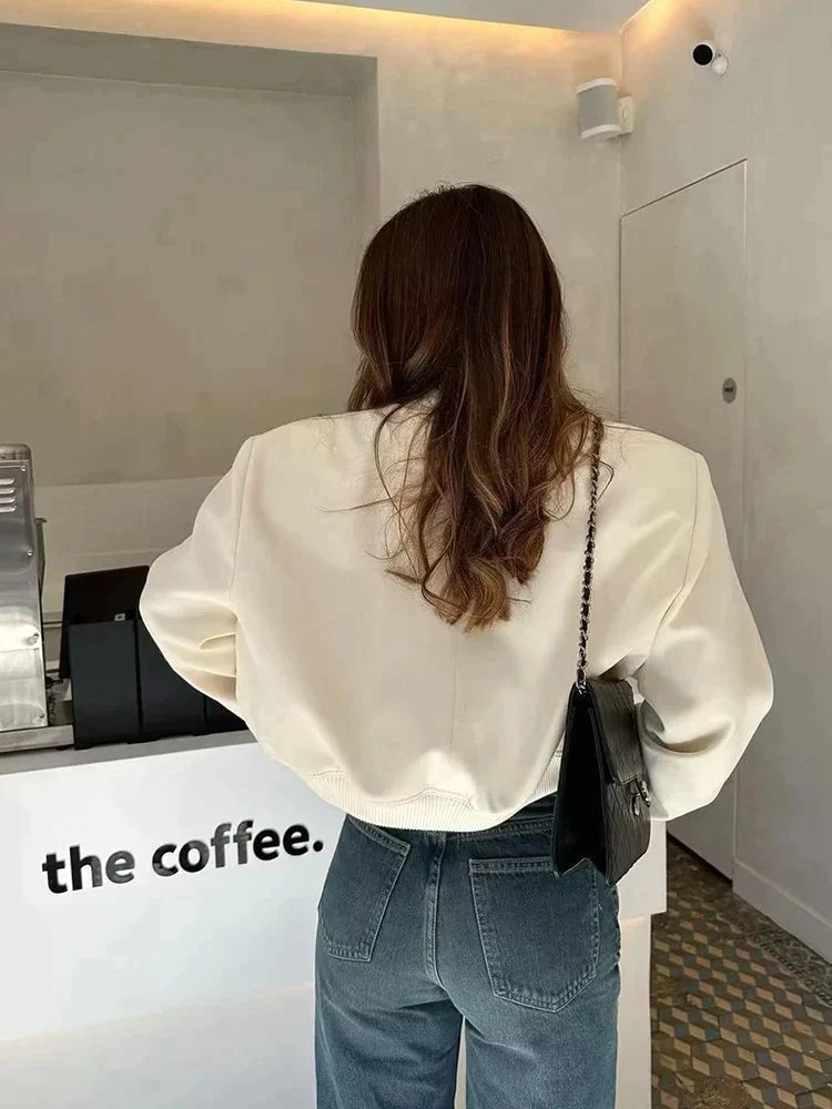 Women's jacket bomber style sturdy material for transitional seasons