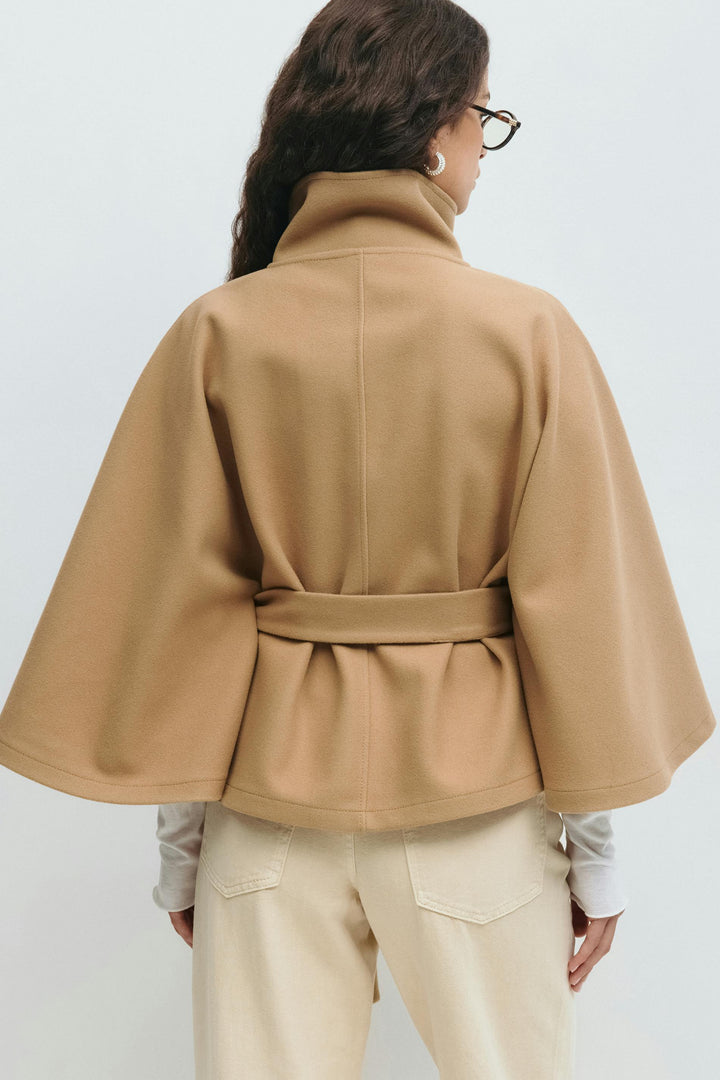 Women's jacket cape with cloak sleeves and high collar