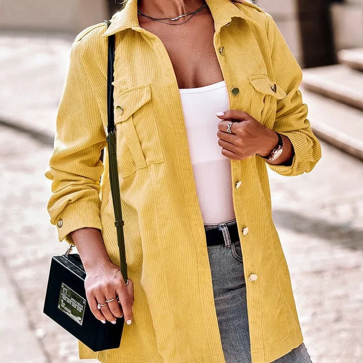 Women's corduroy jacket stylish with button closure and practical pockets