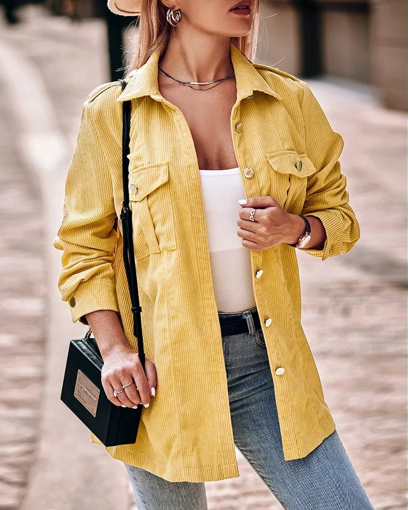Women's corduroy jacket stylish with button closure and practical pockets