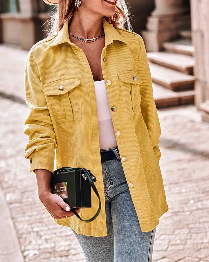 Women's corduroy jacket stylish with button closure and practical pockets