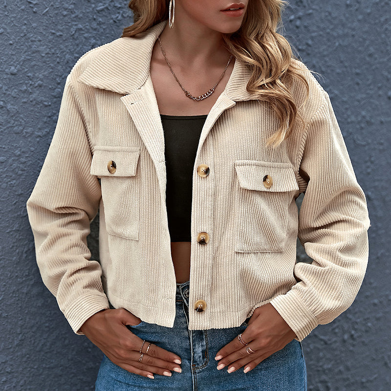 Women's corduroy transitional jacket with lapel collar