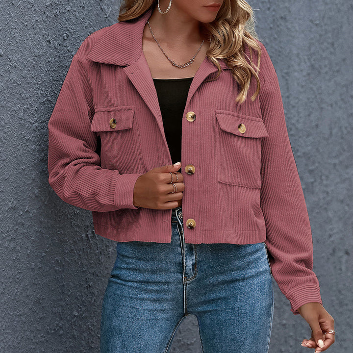 Women's corduroy transitional jacket with lapel collar