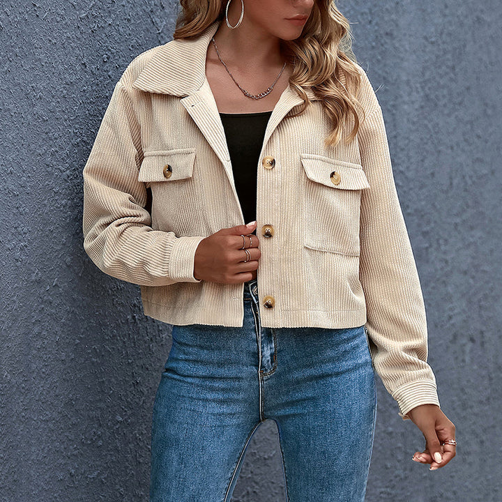 Women's corduroy transitional jacket with lapel collar