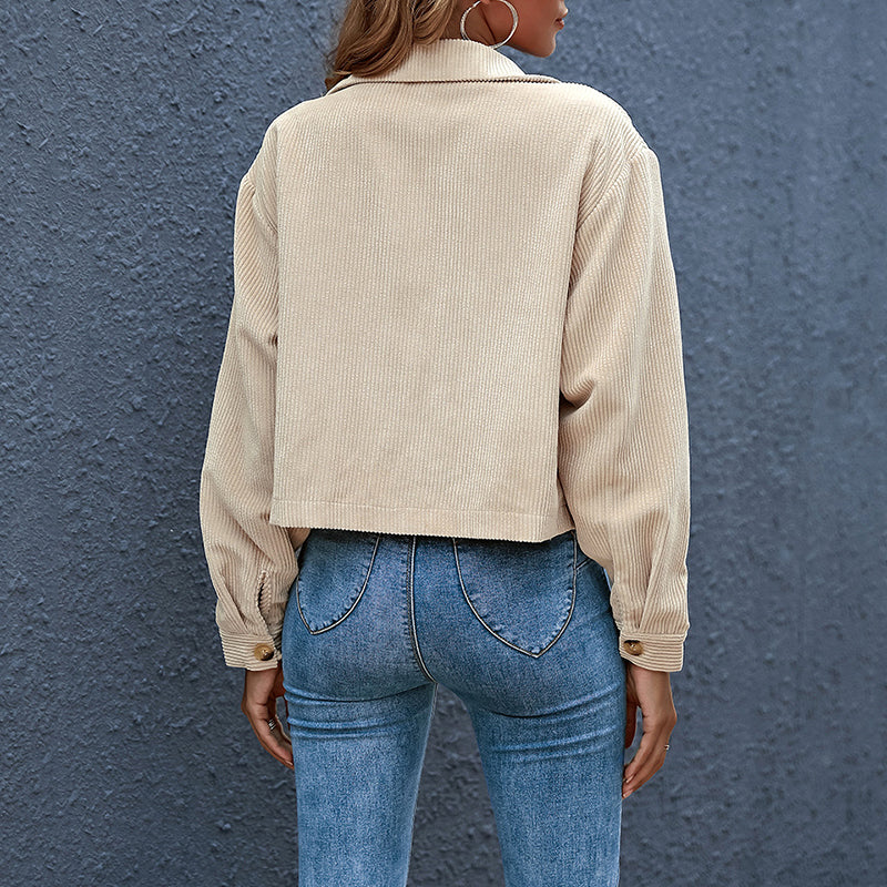 Women's corduroy transitional jacket with lapel collar