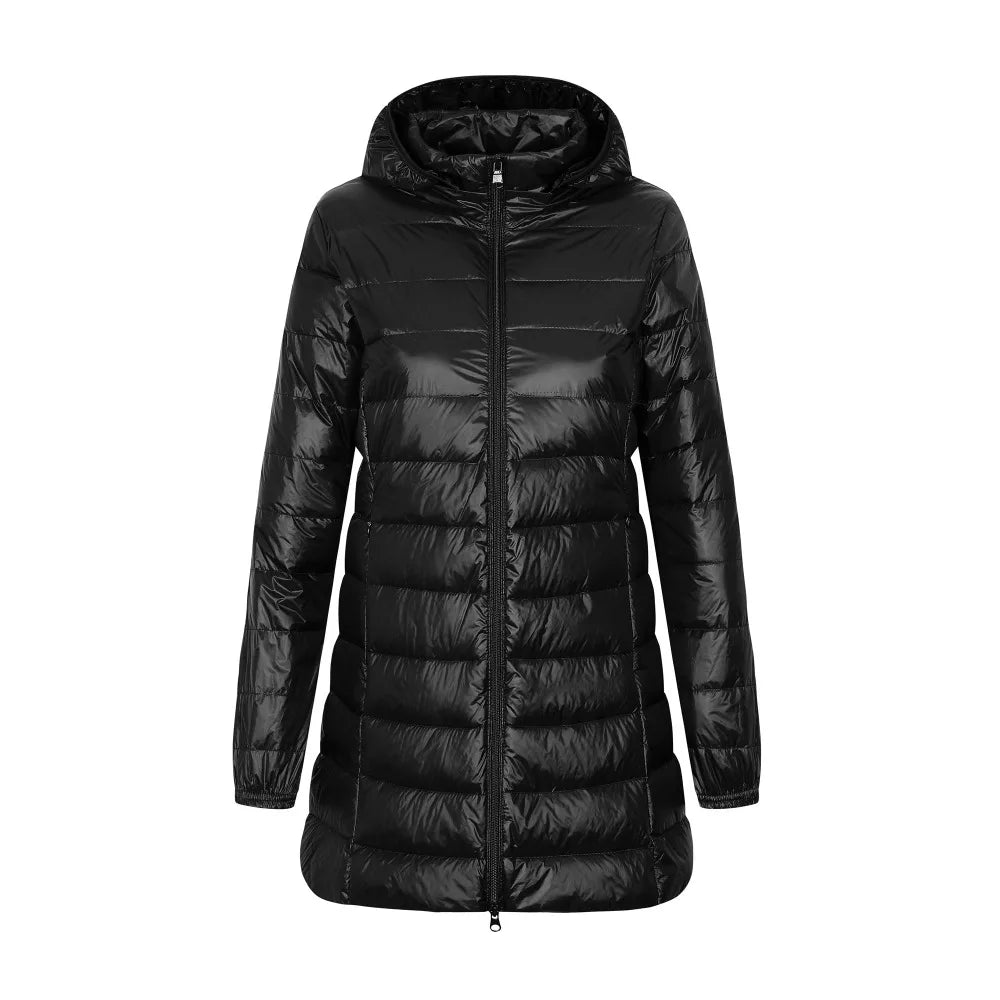 Women's down jacket with hood long cut