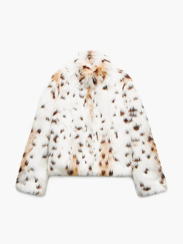 Women's jacket faux fur leopard print elegant