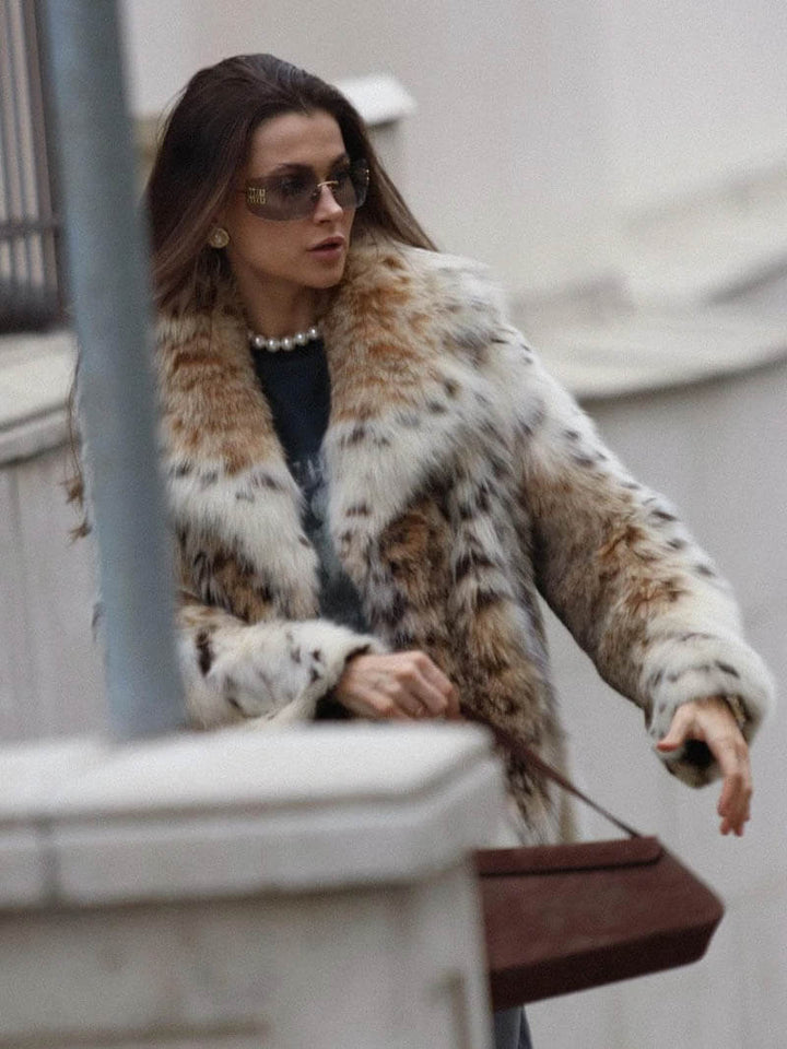 Women's jacket faux fur leopard print elegant