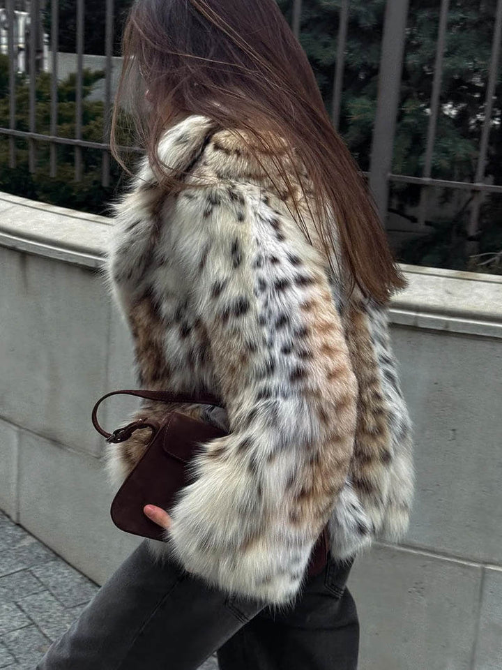 Women's jacket faux fur leopard print elegant