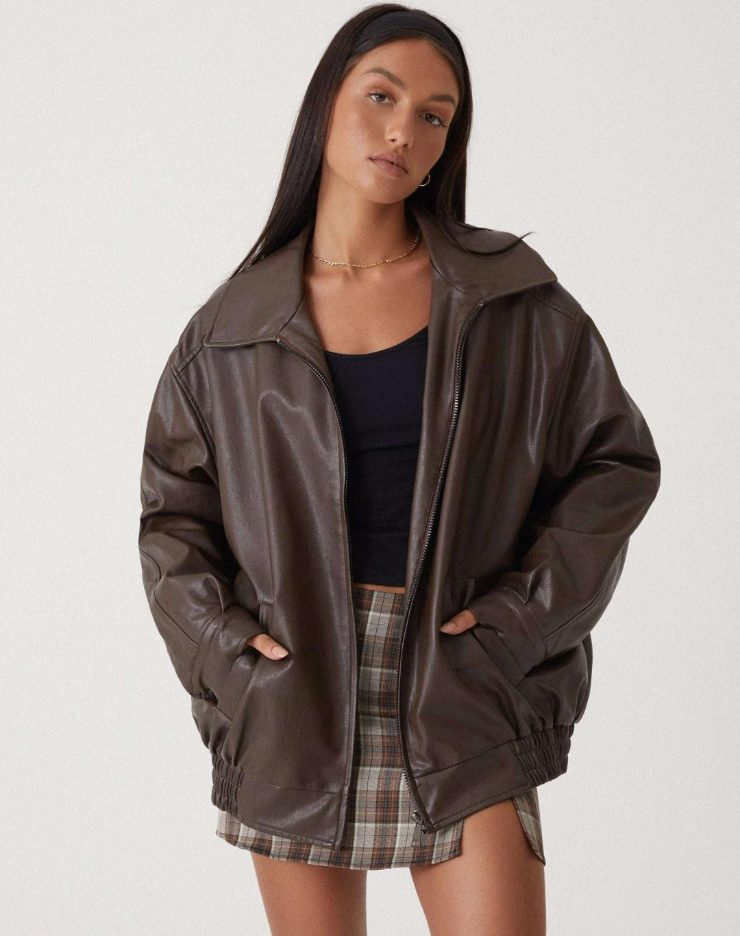 Women's jacket oversized faux leather fashionable