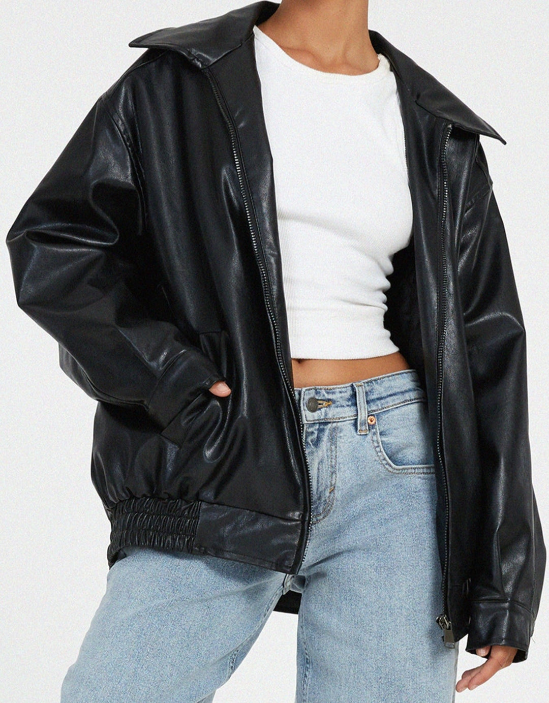 Women's jacket oversized faux leather fashionable