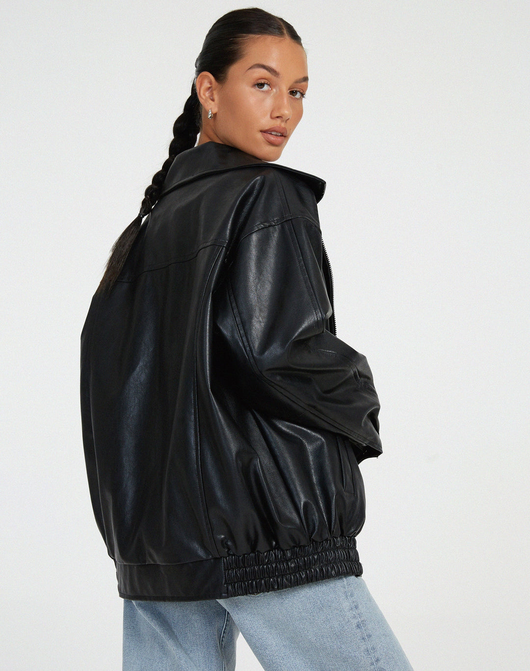 Women's jacket oversized faux leather fashionable