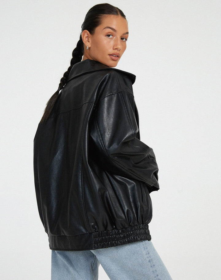 Women's jacket oversized faux leather fashionable