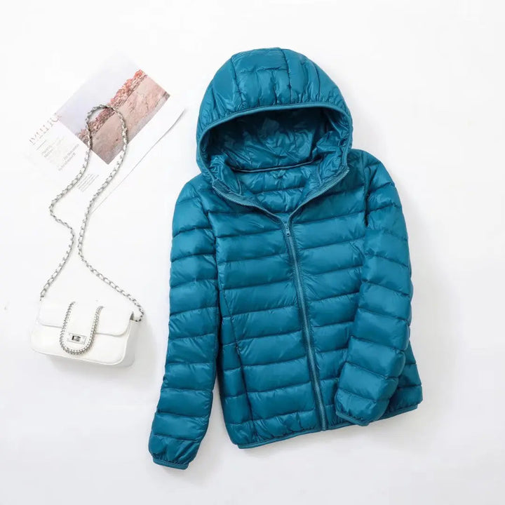 Women's jacket reversible ultralight with hood and water-repellent
