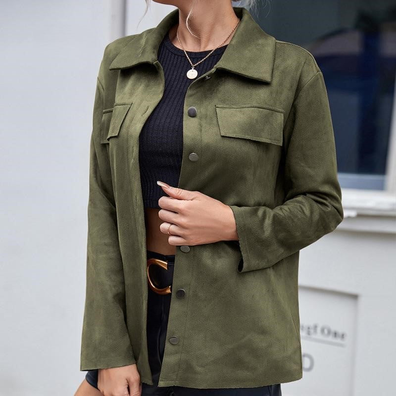 Women's suede jacket with button closure elegant design