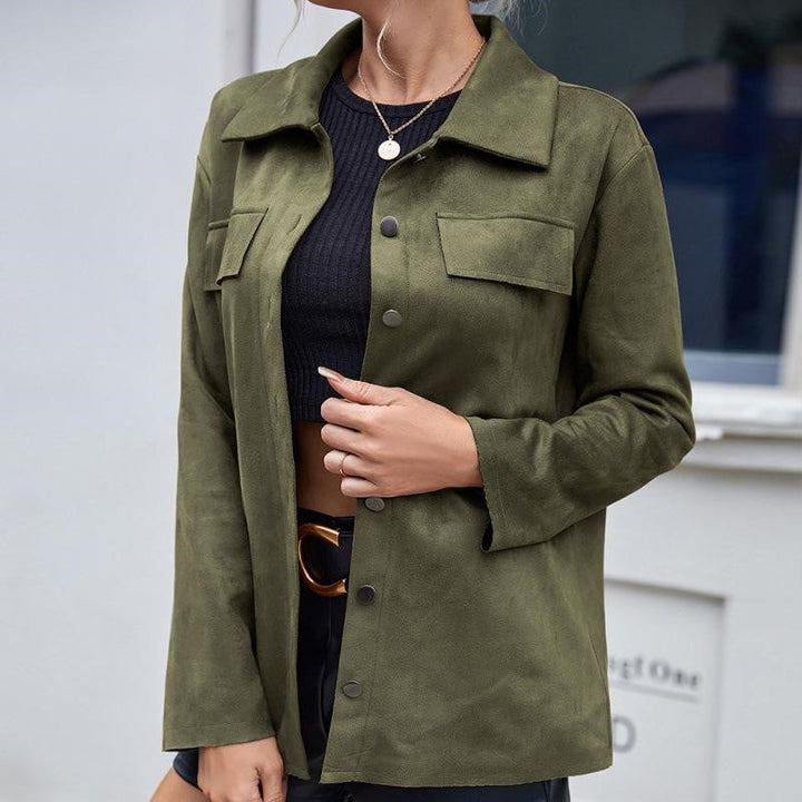 Women's suede jacket with button closure elegant design
