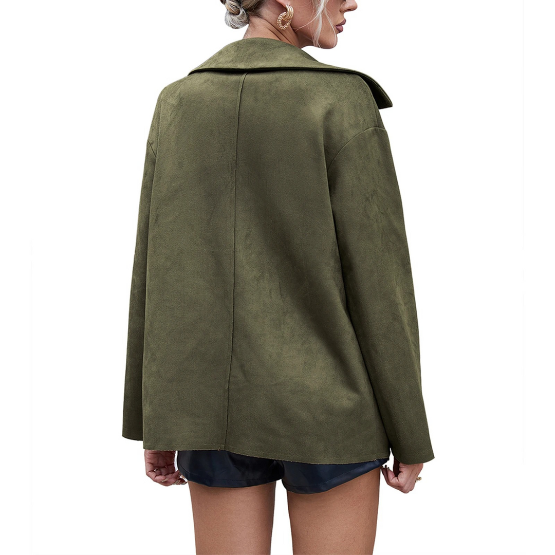 Women's suede jacket with button closure elegant design