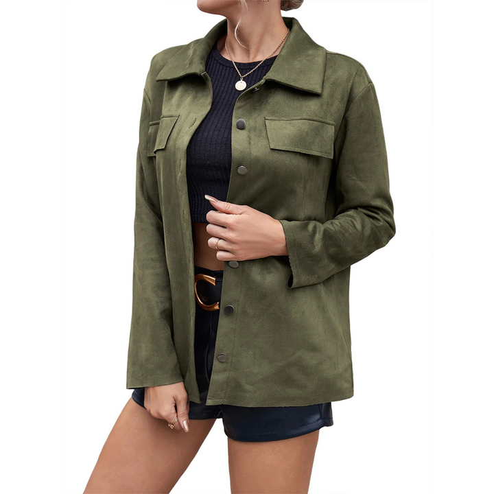 Women's suede jacket with button closure elegant design
