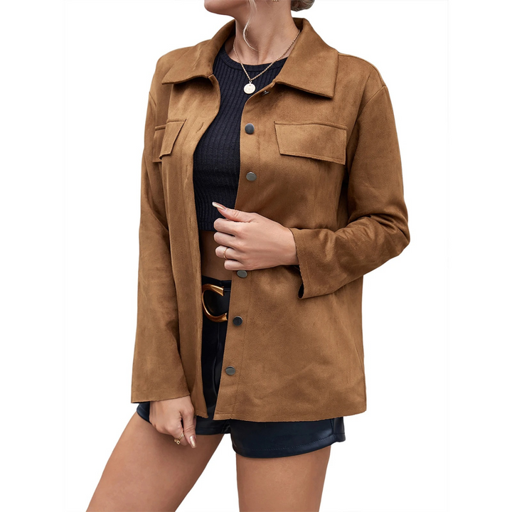 Women's suede jacket with button closure elegant design