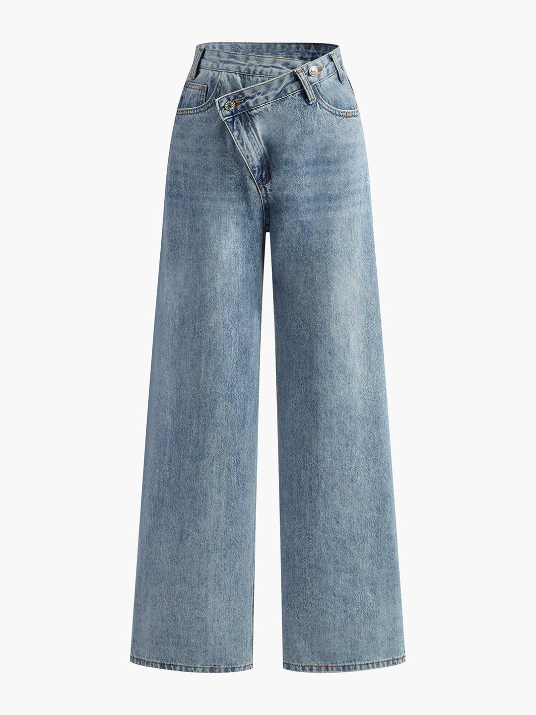 Women's jeans denim asymmetrical waist wide