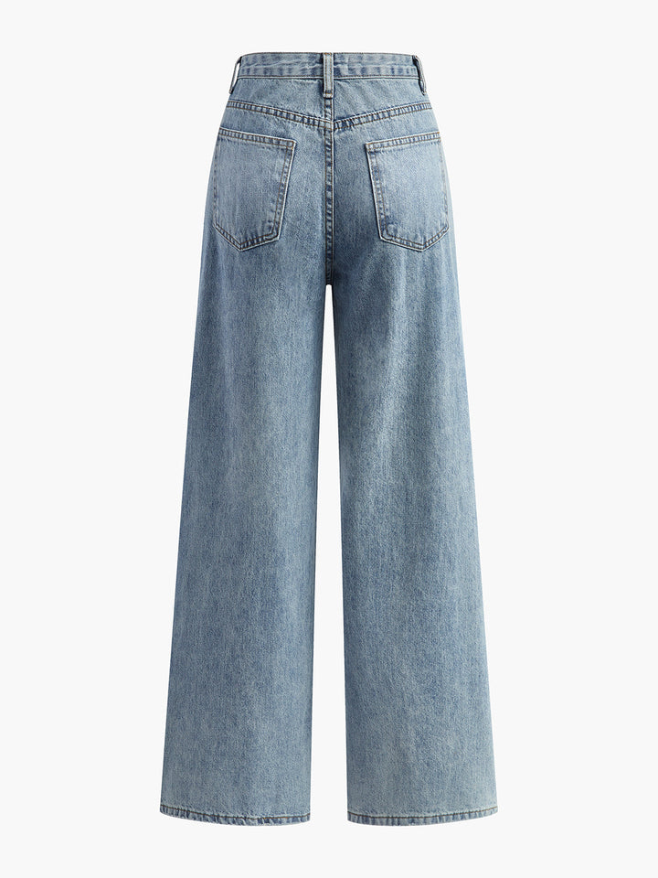 Women's jeans denim asymmetrical waist wide