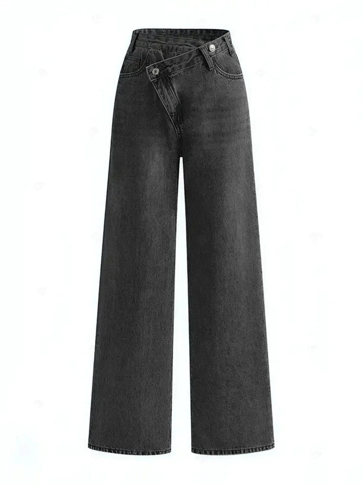 Women's jeans denim asymmetrical waist wide
