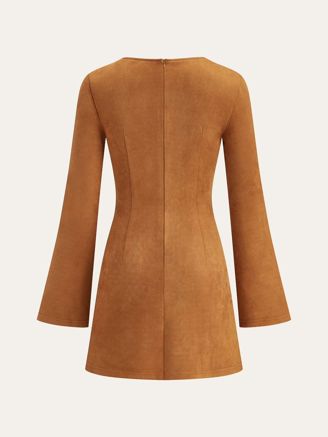 Women's Dress Asymmetrical – Long Sleeve Mini Dress in Suede Look Elegant