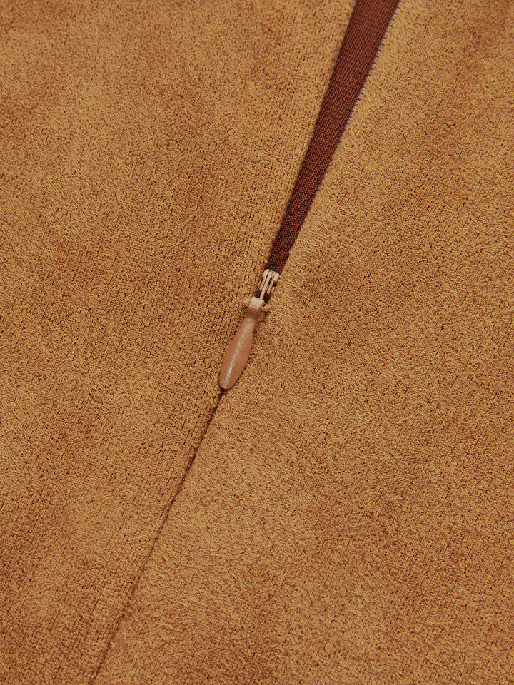 Women's Dress Asymmetrical – Long Sleeve Mini Dress in Suede Look Elegant