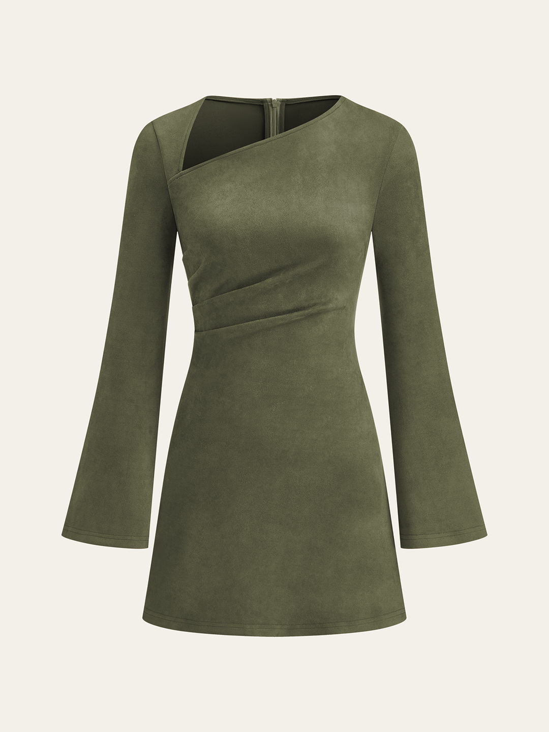 Women's Dress Asymmetrical – Long Sleeve Mini Dress in Suede Look Elegant