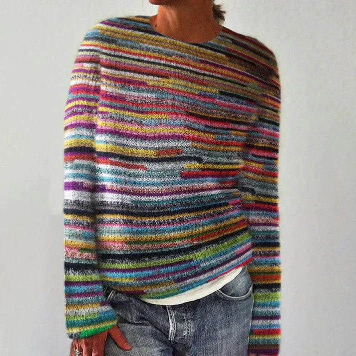 Pull femme coton multicolore tricot épais à manches longues