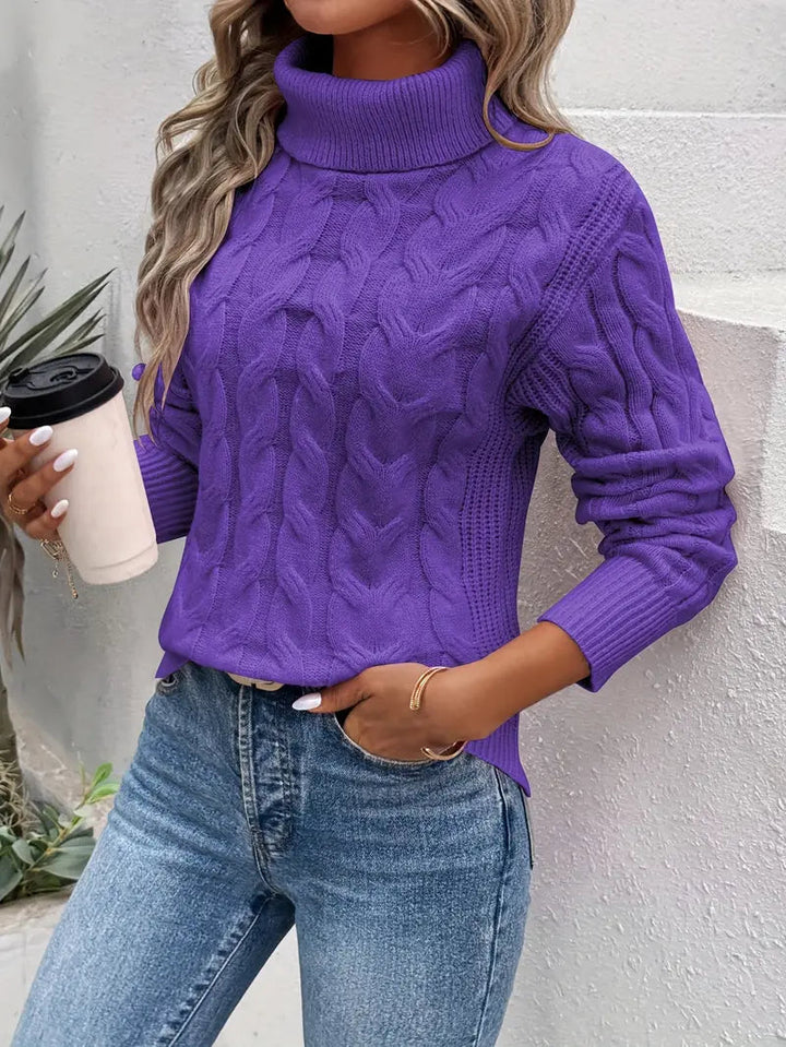 Women's sweater cotton turtleneck cable pattern warm