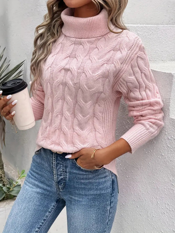 Women's sweater cotton turtleneck cable pattern warm